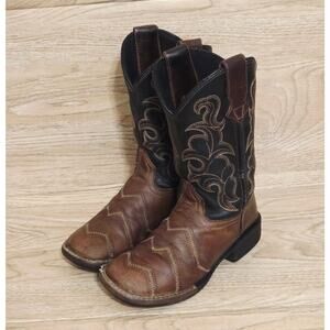 Roper Leather Western Cowboy Boots Little Kids Size 13 Chevron Stitching Brown
